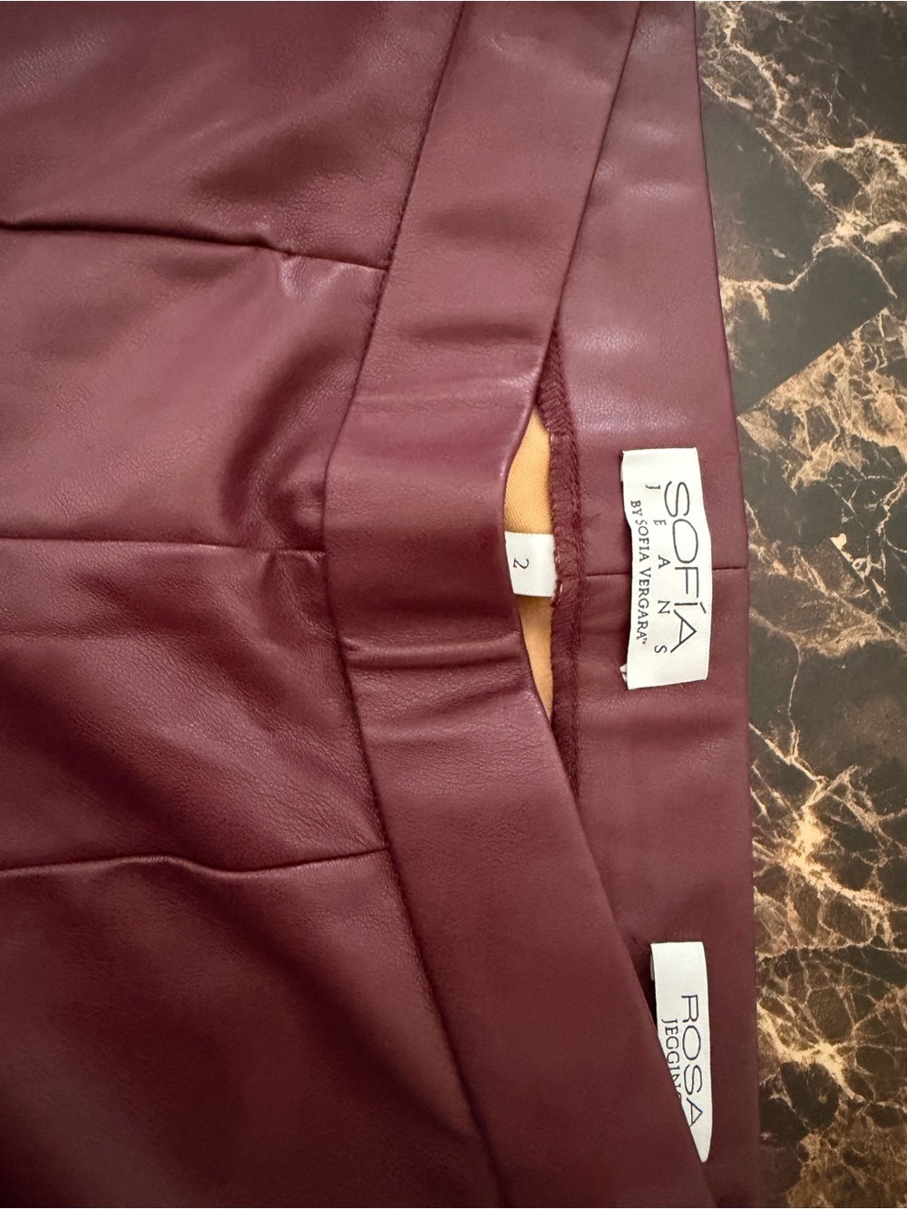Sofia Vergara Rosa Jegging Faux Leather Burgundy Pants Size 2